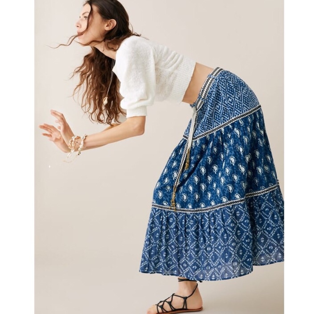 Zara BELTED PRINT SKIRT Blue White L  143/aq